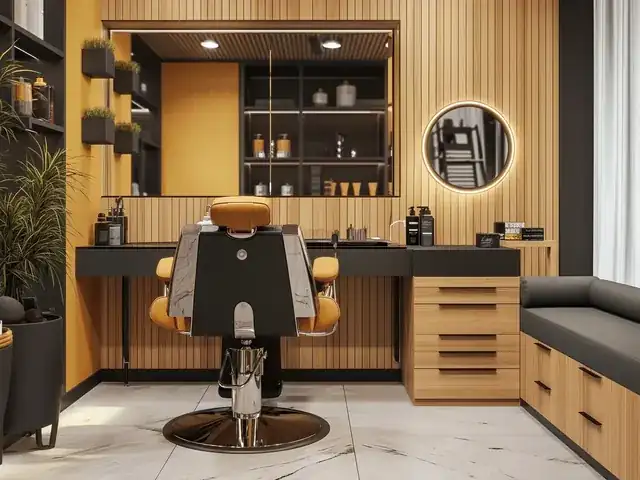 modern hair salon interior with stylist attending a client