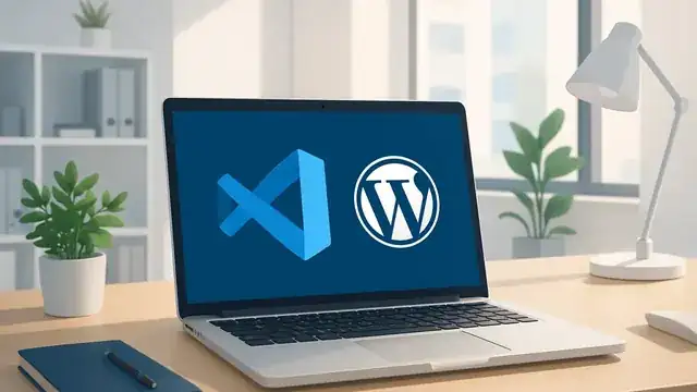 developer configuring a WordPress website on a modern laptop