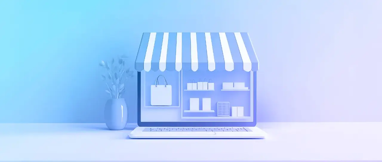 online store owner packing orders with laptop showing ecommerce dashboard