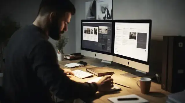 designer creating website mockups in design software on a large screen