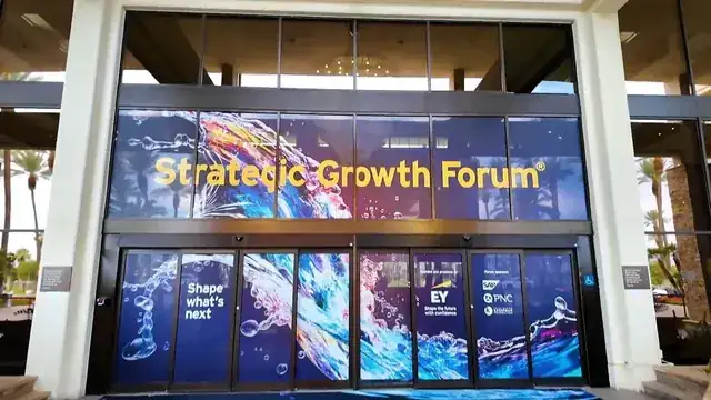 business consultant presenting growth strategy to clients in a meeting room