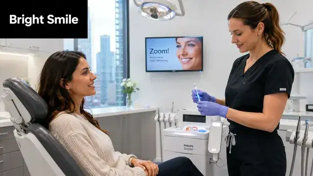 modern dental clinic with dentist treating a smiling patient