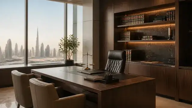 modern law firm office with lawyer working on legal documents