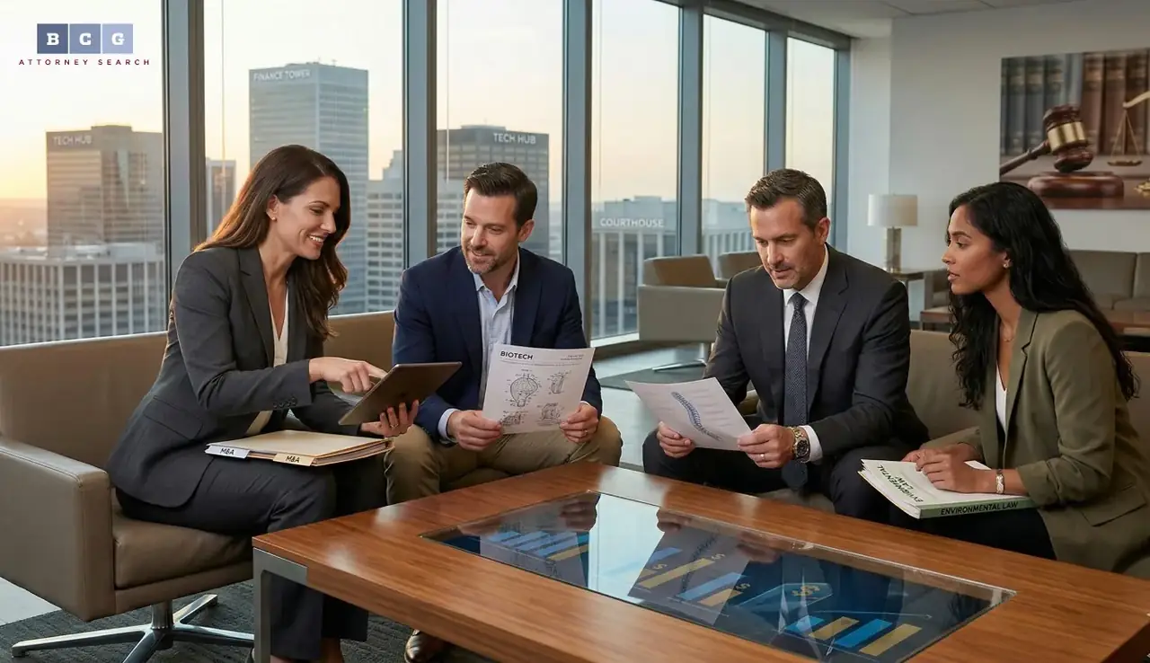 professional accountant reviewing small business finances at a modern office desk