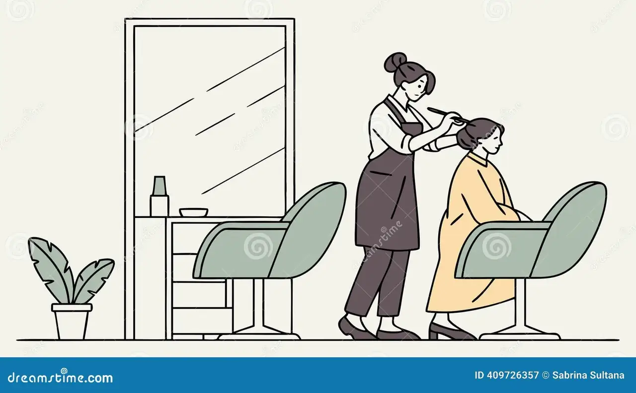 modern hair salon interior with stylist attending a client