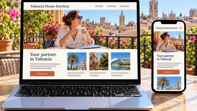 web design agency office with laptop showing a website for businesses in Barcelona Spain