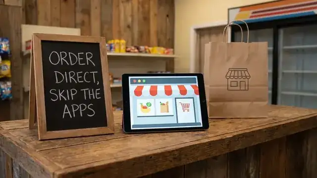 online store owner packing orders with laptop showing ecommerce dashboard