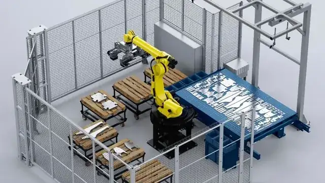 modern manufacturing factory floor with engineer checking production line