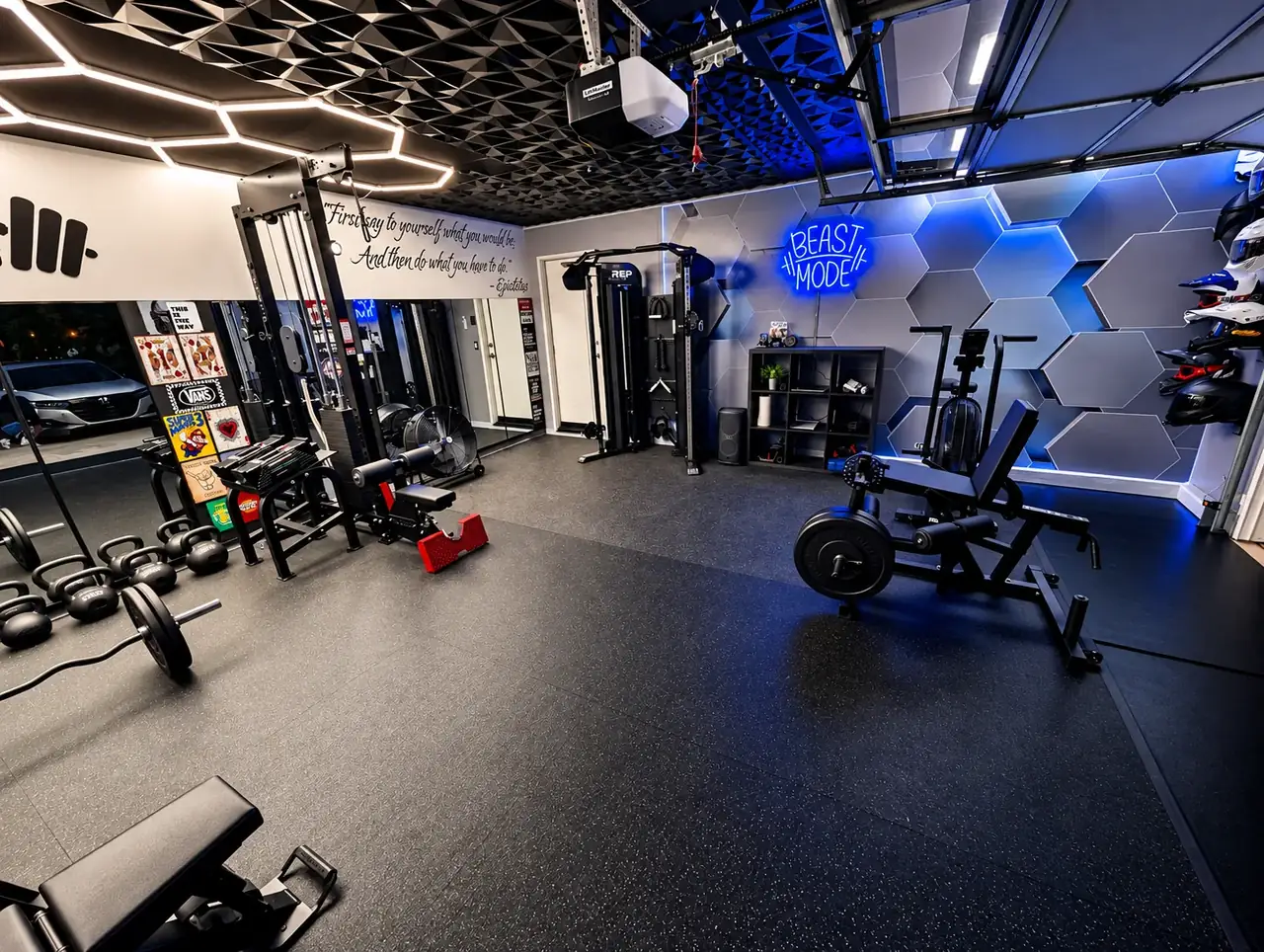 modern gym interior with personal trainer coaching a client