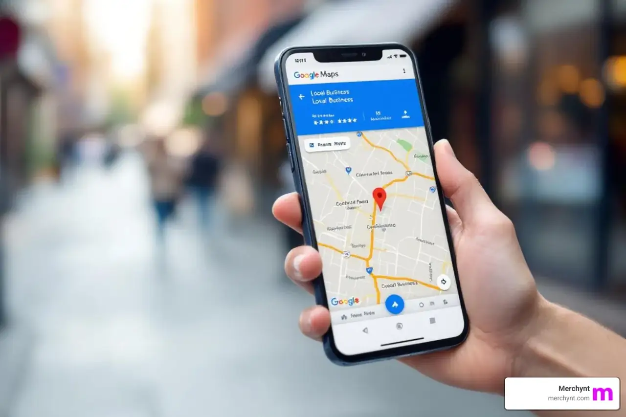 local business owner optimizing google maps business listing on phone